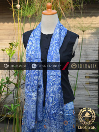 Sarung Selendang Batik Sutera Motif Floral Biru Kontemporer