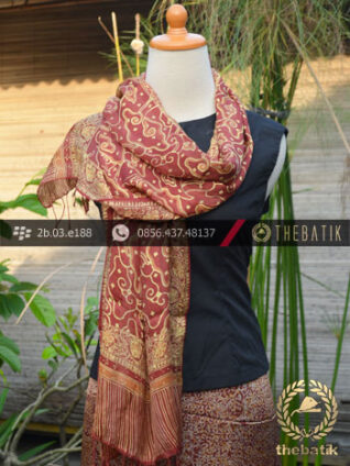 Sarung Selendang Batik Sutera Motif Pesisiran Marun Emas