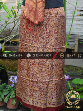 Sarung Selendang Batik Sutera Motif Pesisiran Marun Emas