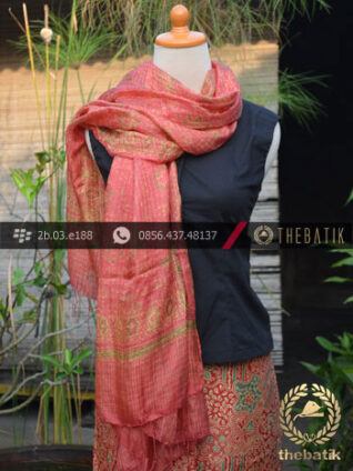 Sarung Selendang Batik Sutera Motif Sekarjagad Jingga