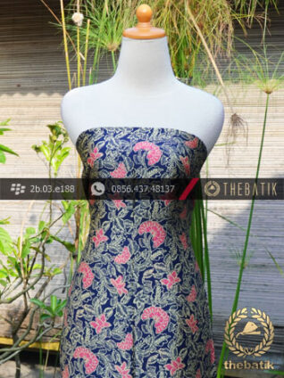 Batik Sutera Pesisiran Motif Kembang Biru Pink
