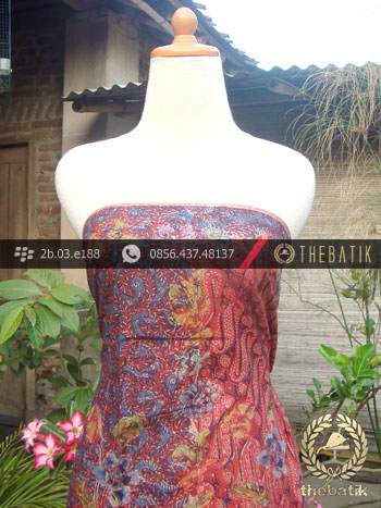 Sarung Batik Cap Tulis Motif Pesisir Kombinasi Merah