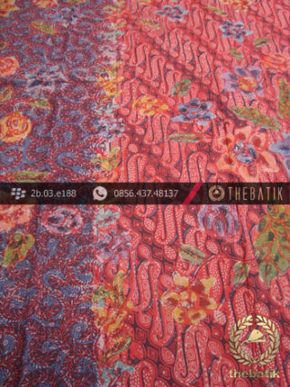 Sarung Batik Cap Tulis Motif Pesisir Kombinasi Merah