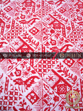 Batik Cap Motif Tambal Bouquet Merah Kelengan