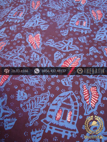 Batik Cap Tulis Jogja Motif Daun Kombinasi Biru Merah