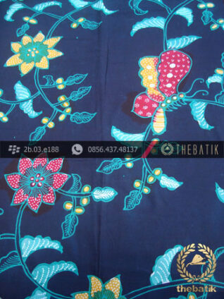 Batik Tulis Jogja Motif Kupu Colet Biru Dongker