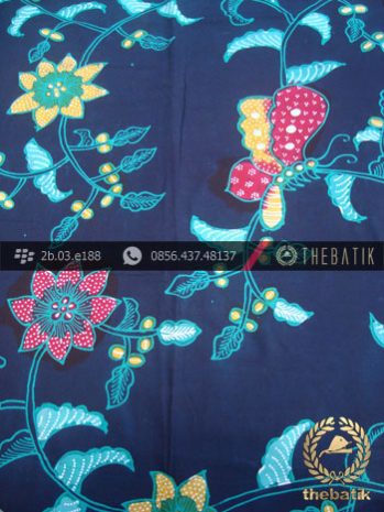 Batik Tulis Jogja Motif Kupu Colet Biru Dongker