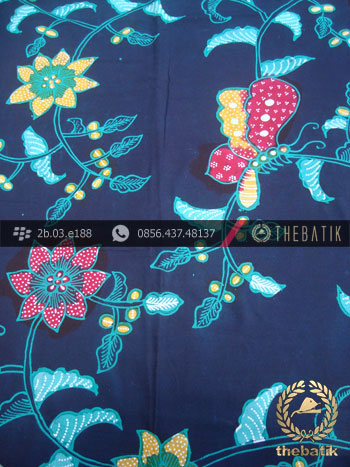 Batik Tulis Jogja Motif Kupu Colet Biru Dongker