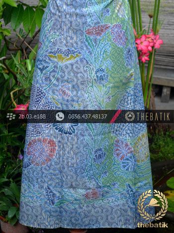 Batik Cap Tulis Pesisir Motif Bouquet Coletan Biru Hijau