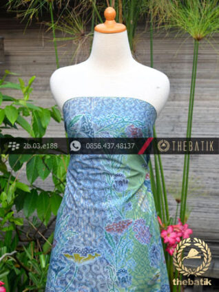 Batik Cap Tulis Pesisir Motif Bouquet Coletan Biru Hijau