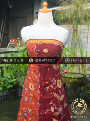 Sarung Batik Tulis Motif Pesisir Merah Jingga