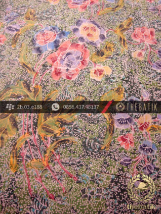 Kain Batik Pesisiran Motif Buket Hijau Ungu