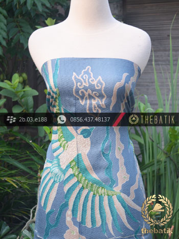 Jual Bahan Kemeja Batik Sutera Tulis Motif Peksi Biru 