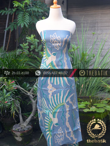 Bahan Kemeja Batik Sutera Tulis Motif Peksi Biru