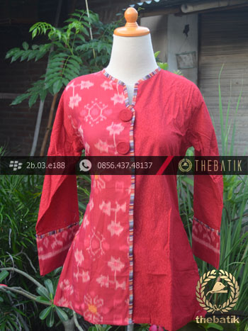 Model Baju Batik Kerja Wanita – Merah Ikat