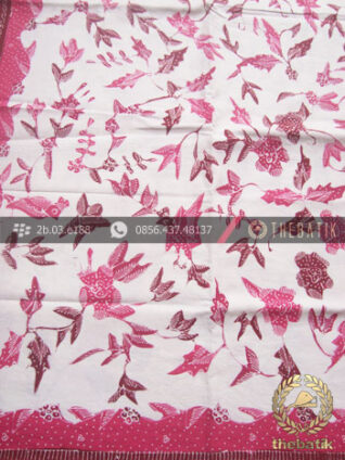 Kain Batik Tulis Motif Bunga Merah Latar Putih