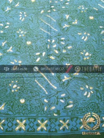 Kain Batik Cap Tulis Motif Sekarjagad Hijau Biru