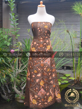 Bahan Kemeja Batik Sutera Motif Floral Coklat Jambon