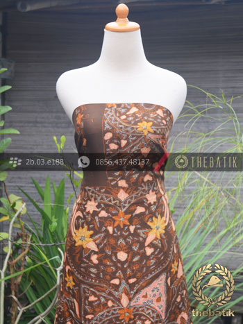 Bahan Kemeja Batik Sutera Motif Floral Coklat Jambon