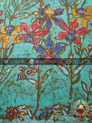 Kain Batik Cap Tulis Motif Buketan Remukan Tosca