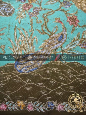 Bahan Batik Seragam Motif Merak Remukan Tosca