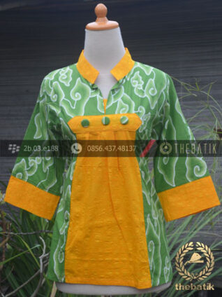 Model Baju Batik Kerja Wanita Hijau Kuning