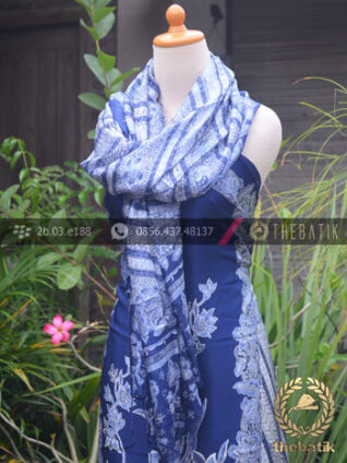 Sarung Selendang Batik Sutera Parang Biru Tumpal