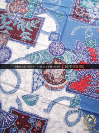 Bahan Seragam Batik Abstrak Floral Biru