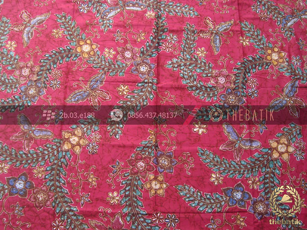Kain Batik Bahan Baju Motif Floral Remukan Merah