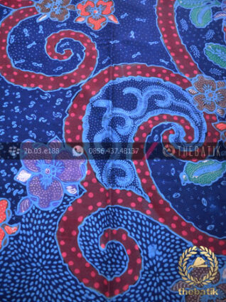Bahan Baju Batik Kontemporer Biru Merah Floral