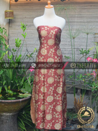 Bahan Baju Batik Sutera Kembang Maroon Emas