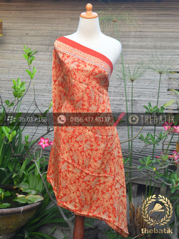 Bahan Kain Batik Sutera Floral Jingga Orange
