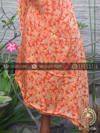 Bahan Kain Batik Sutera Floral Jingga Orange