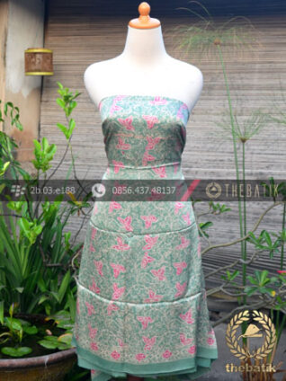 Bahan Baju Batik Sutera Floral Hijau Colet Pink