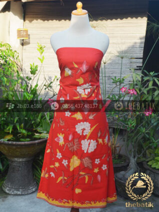 Kain Batik Tulis Motif Boketan Merah Pesisiran