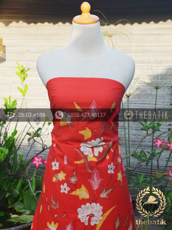 Kain Batik Tulis Motif Boketan Merah Pesisiran
