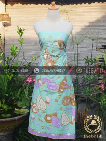 Bahan Baju Batik Pastel Motif Kipas Hijau Ungu