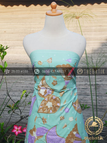 Bahan Baju Batik Pastel Motif Kipas Hijau Ungu