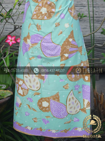 Bahan Baju Batik Pastel Motif Kipas Hijau Ungu