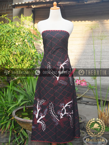 Kain Batik Tulis Jogja Motif Buketan Jaring Latar Hitam