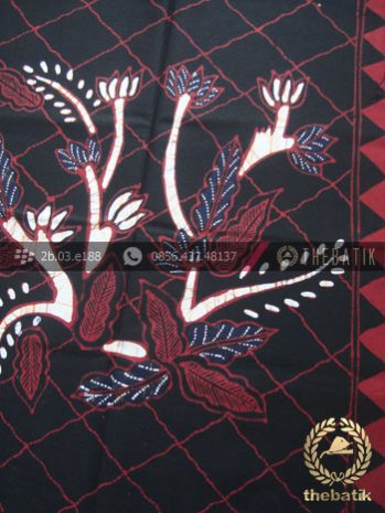Kain Batik Tulis Jogja Motif Buketan Jaring Latar Hitam