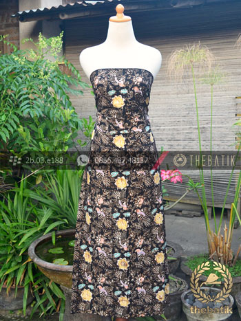 Bahan Batik Remukan Coletan Burung Floral Hitam