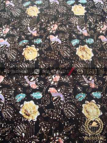 Bahan Batik Remukan Coletan Burung Floral Hitam