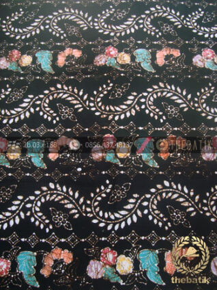 Bahan Batik Remukan Coletan Floral Ukel Hitam