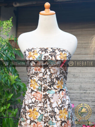 Bahan Batik Remukan Coletan Floral Bunga Latar Putih