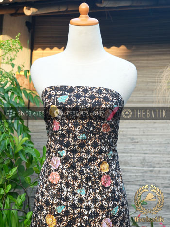 Jual Kain Batik  Remukan Coletan Kawung  Picis  Floral Hitam 