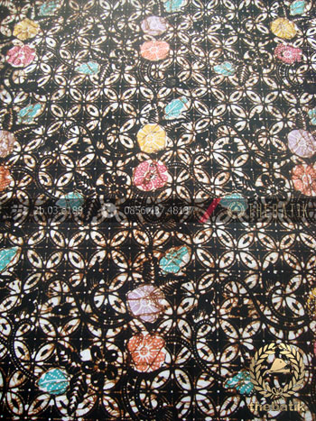 Kain Batik Remukan Coletan Kawung Picis Floral Hitam