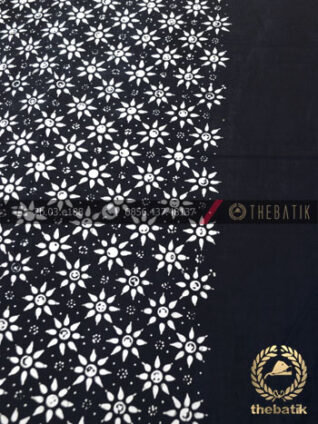 Bahan Baju Batik Hitam Putih Kembang Tanjung Tumpal Polos