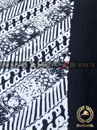 Bahan Baju Batik Hitam Putih Motif Lereng Tumpal Polos
