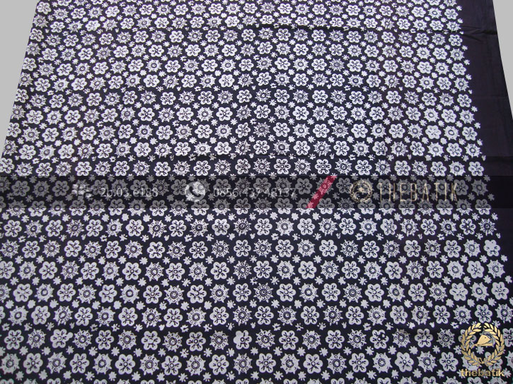 Bahan Baju Batik Hitam Putih Ceplok Kembang Tumpal Polos